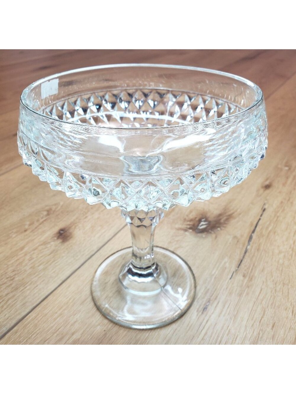 Vintage Pedestal Candy Dish Indiana Glass Diamond Point Clear Compote MCM Decor